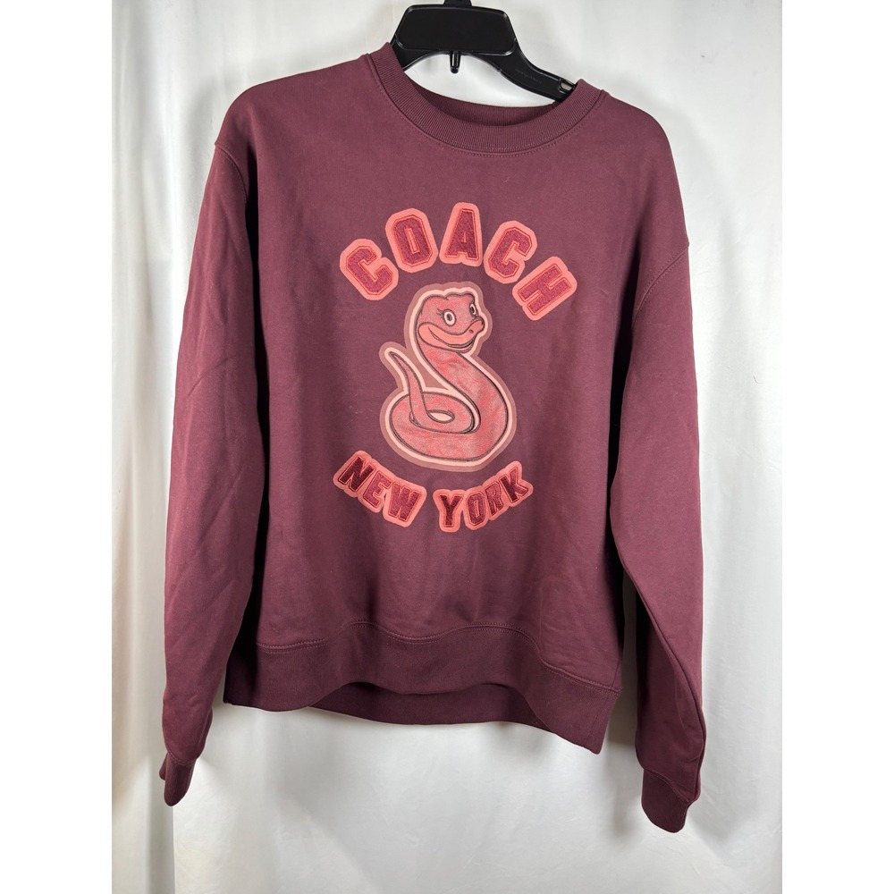 Coach New York Snake Graphic Chenille Patch Sweatshirt Burgundy CZ337 Large